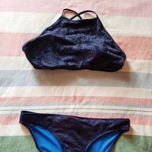Aerie Bikini AE Large Navy Blue Pineapples Suit